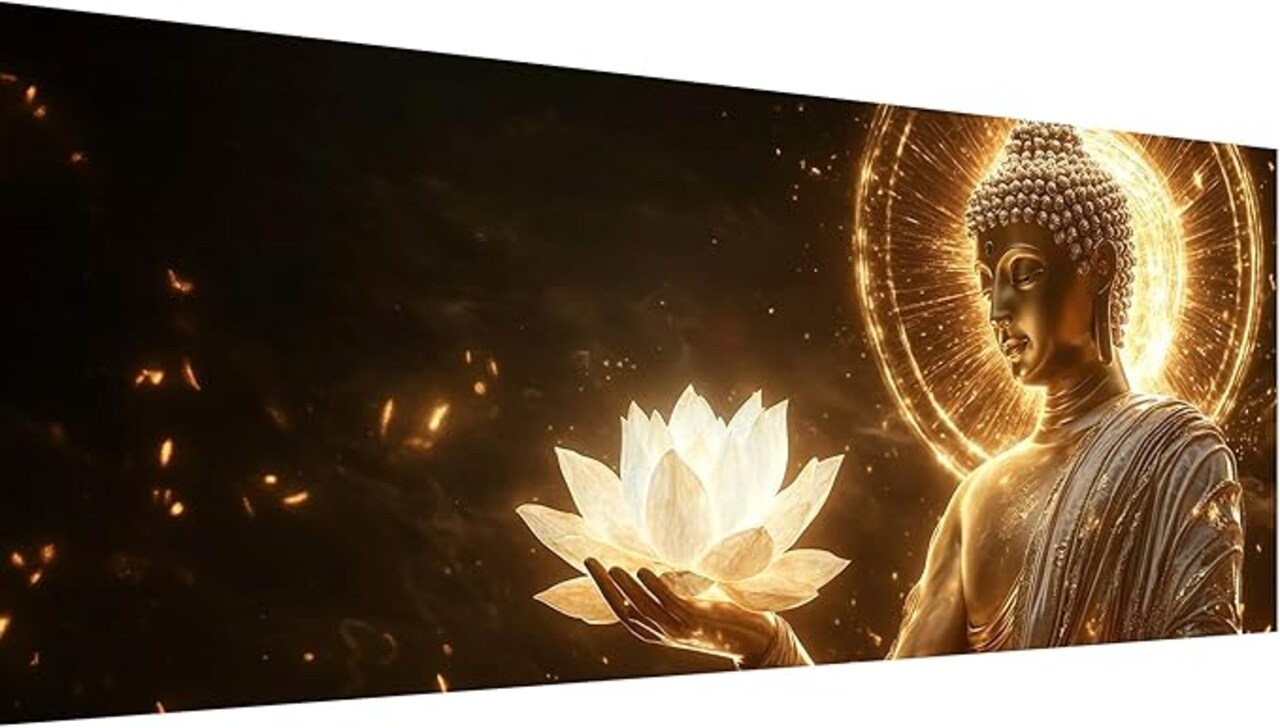 Large Buddha Diamond Painting Kit for Adults, 5D Full Round Drill Diamond Art Flower DIY Crystal Embroidery Craft, Spiritual Wall Decor for Home & Office, 12 x 30 Inch (30 x 80 cm)
